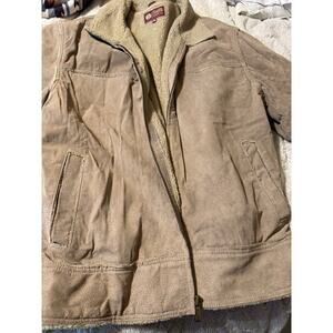Wilsons Suede Leather Jacket Mens XL Tan Brown Sherpa Lined Rancher Trucker